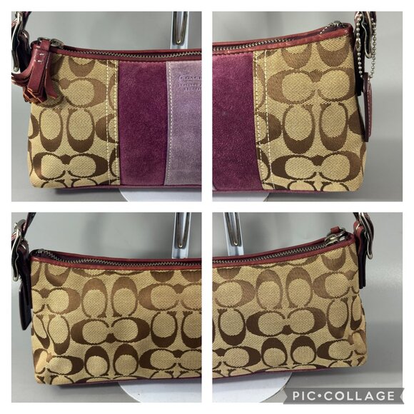Coach Signature C Brown & Purple Canvas & Suede Baguette Shoulder Bag - Picture 8 of 12